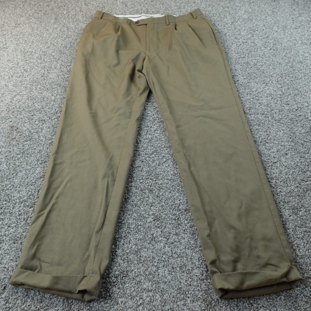 Ralph Lauren Pants Mens 38X32 Brown Wool Chino Trouser Flat Front Cuffed Pleated